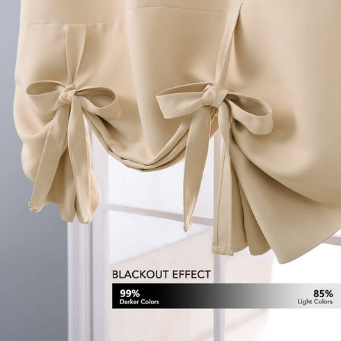 NICETOWN Blackout Curtain Shade for Basement - Roman Tie Up Window Valance Balloon Blind (Grommet Top Panel, 34 inches W x 45 inches L, Biscotti Beige)