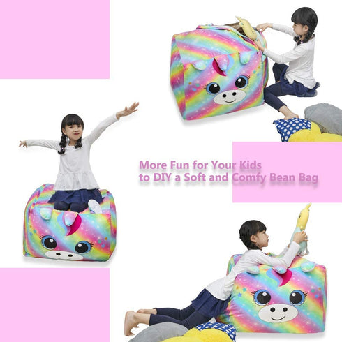 MHJY Unicorn Bean Bag Stuffed Animal Storage Beanbag Chair Cover for Kids Plush Toys Blankets Storage Bag (No Beans)