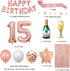Fancypartyshop 15th Birthday Decorations - Rose Gold Happy Birthday Banner and Sash with Number 15 Balloons Latex Confetti balloons Ideal for Girl 15 Years Old Birthday Rose Gold