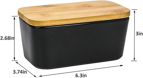 Arswin Butter Dish with Lid,Extra Large 650ml,Porcelain Keeper with Bamboo Lid Cover for 2 Sticks of Butter,Microwave Safe Easy Clean Butter Storage Container for Countertop Refrigerator (Black)