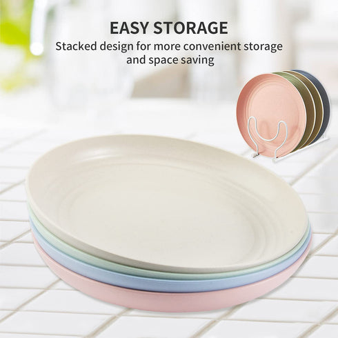 8 Pack Plastic Plates Reusable, OAMCEG 10 Inches Unbreakable Eco-Friendly Lightweight Wheat Straw Plates, Salad Plates, Camping Plates, Dinner Plates, Dishwasher & Microwave Safe, BPA FREE