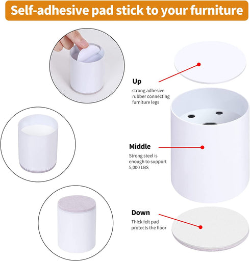 RCHYFEED Bed and Furniture Risers 4 Packs-2 INCH Rise Size - Lifts up to 5000 pounds-Anti Slip Bottom-Protect Floors Wont Scratch Wood and Carpet Surface(White, 4Pack)