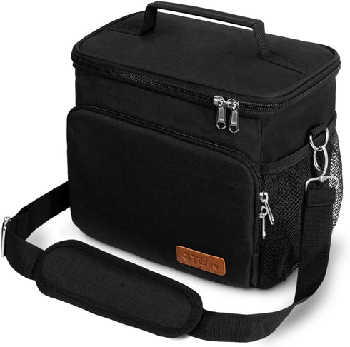 Insulated Lunch Bag for Women/Men - Reusable Lunch Box for Office Work School Picnic Beach - Leakproof Cooler Tote Bag Freezable Lunch Bag with Adjustable Shoulder Strap for Kids/Adult - Black