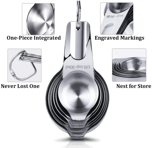 Measuring Cups Stainless Steel 7 Piece Stackable Set for Dry or Liquid Ingredients Measurement - Kitchen Gadgets & Utensils Metal Measuring Cups Best for Cooking & Baking