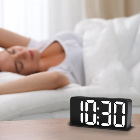 DreamSky Compact Digital Alarm Clock with USB Port for Charging, 0-100% Brightness Dimmer, White Bold Digit Display, 12/24Hr, Snooze, Adjustable Alarm Volume, Small Desk Bedroom Bedside Clocks.
