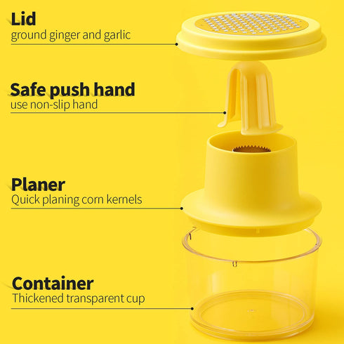 OLEKURT Cob Corn Stripper - Corn Peeler 4 in 1 Stainless Steel Corn Cob Stripper Tool, Corn Cutter with Bowl, For Ginger Grater/Carrot Planer/Potato Planer, Seamless, No Splatters, More Solid