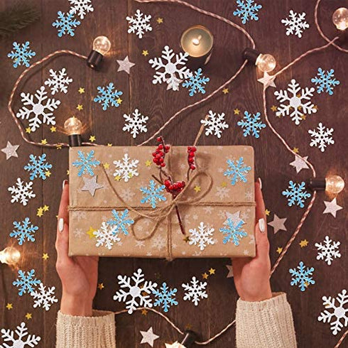 1200Pcs Snowflake Confetti Blue & White Glitter- Winter Wonderland Decor, Blue Snowflake Confetti, Snowflake Party Favors for Kids, Winter Baby Shower Decorations, Christmas Confetti Decor