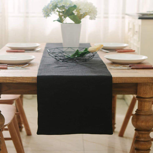 NATUS WEAVER Dinning Table Runner 12 x 90 Inches Farmhouse Kitchen Coffee Burlap Table Runner for Holiday Party, Black