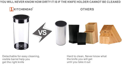 KITCHENDAO Universal Knife Block knife holder with Scissors Slot - Detachable for Easy Cleaning - For Safe, Space Saver Knife Storage With Clear Barrel - Unique Slot Design to Protect Blades