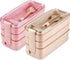 Iteryn Lunch Box Bento Box,3-In-1 Compartment - Wheat Straw, Leakproof Eco-Friendly Bento Lunch Box Meal Prep Containers for Kids & Adults (Beige&Pink)
