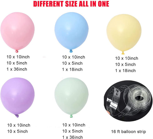 Beaumode DIY Pastel Balloon Garland Kit 104pcs Pastel Balloons for Kids Themed Birthday Backdrop Unicorn Butterfly Garden Cake Smash Photo Shoot Party Decoration Supplies