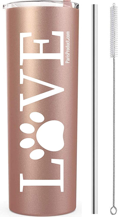 Love Dog 20 Oz Stainless Steel Tumbler with Straw | Mug, Cup, Coffee, Wine, Waterbottle| Funny Birthday Gifts for Women| Birthday Decorations| Funny Birthday Wine Gifts Ideas for Her, BFF, Wife, Mom
