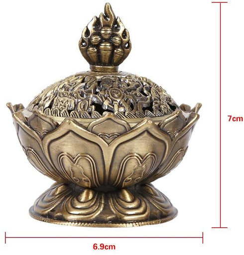Fdit Incense Holder Burner Zinc Alloy Lotus Incense Smoke Cone Aroma Burner Holder Wooden Charcoal Cone Burner 2 Colors (1#)