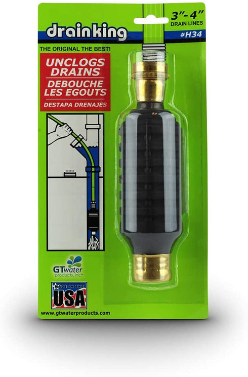 Drain King H34 Unclogs Sewer Lines, Main, and Outside Deck Drains, 3 To 4 Inch