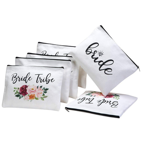ECOHIP 6 Pack Bride Tribe Makeup Bag Bridesmaid Proposal Gifts Bridal Shower Party Bachelorette Party Favor