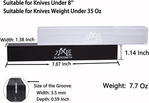 Knife Block / Stand for Single Kitchen Knife - 8'' Anti-Shatter Hand Polished Acrylic Knife Holder without Knives - Cleaver Knife Stand Display for Knife Storage Knife Blade Guard - BLADESMITH