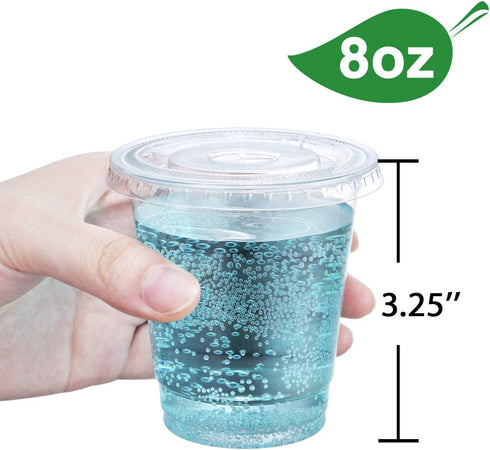 Eupako 8 oz Plastic Cups with Lids, Clear Disposable Cups with Flat Lids, Cold Drink Containers Pack of 100