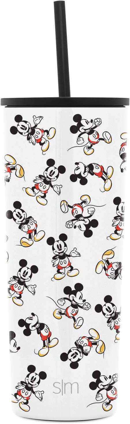 Simple Modern Disney Character Insulated Tumbler Cup with Flip Lid and Straw Lid | Reusable Stainless Steel Water Bottle Iced Coffee Travel Mug | Classic Collection | 24oz Mickey Mouse Retro