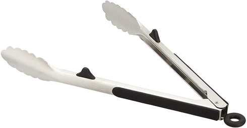 Amazon Basics 2-Piece Stainless Steel Kitchen Tongs, Black Non-Slip Grip, 9-Inch and 12-Inch