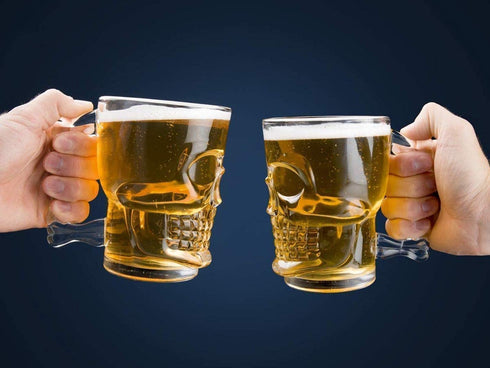 King International Skull Beer Mug| Set of 2| 17.7 Oz| Glass Beer Draft Mug glasses| HALLOWEEN SKULL| Gothic Decor| Glass Beer Mug| Whisky/Wine/Vodka Glass for Your Home Bar