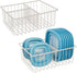 mDesign Metal Kitchen Food Storage Container Lid Holder, 3-Compartment Organizer Bin for Organization in Kitchen Cabinets, Cupboards, Pantry Shelves, Drawers - 2 Pack - Cream/Beige