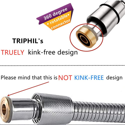 TRIPHIL Kink-free Shower Hoses Extra-long for Handheld Showerhead Hose Replacement Ultra-flexible Metal Shower Tube Extension Anti-twist 2 Brass Connectors Stainless Steel Sleeve Chrome 118 Inches