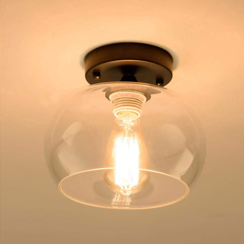 Semi-Flush Mount Ceiling Light Glass Shade Ceramic Holder Industrial Island Modern Lighting Fixture Indoor for Living & Dining Room Entryway Loft (Bulb Not Included) (Clear)