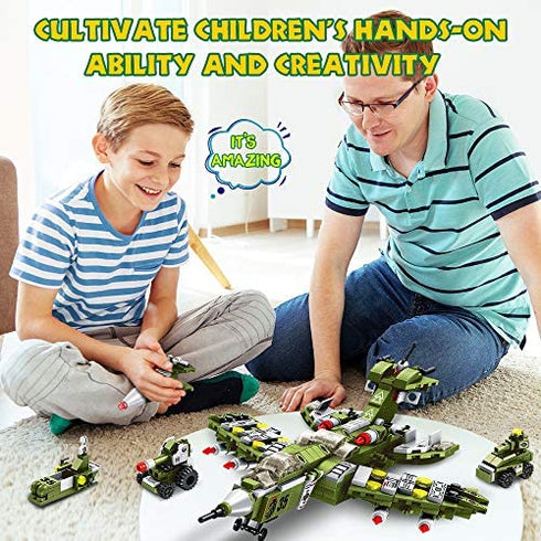 VATOS STEM Building Toys, 576 PCS Warcraft STEM Toys for 6 Year Old Boys 25-in-1 Engineering Building Bricks Destroyer Fighter Vehicles Blocks Kits Best Gifts for Kids Aged 6 7 8 9 10 11 12 Yr Old