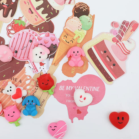 VOMAOK 28 Pack Valentine Squishy Toys with Valentines Day Cards for Kids Valentine Party Favors Valentine School Classroom Exchange Gift