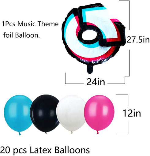 TIK TOK Birthday Party Decorations Kit,TIK TOK Party Supplies,Music Party. Included Happy Birthday Banner, Foil balloons,Latex Balloons and paper tissue pom poms for Boys Girls