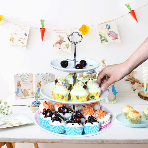 3 Tier Serving Tray Melamine White Stand for Cupcake Cake Dessert Pastry Fruit Tea Party (Large Size)