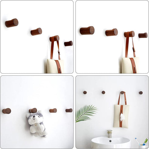COCOYA 6Pack Wood Hooks for Wall, Minimalist Walnut Peg Easy to Install Natural Cute Mid Century Modern Small Simple Rustic Entryway Decor, for Hanging Hat Cap Backpack Bag Coat