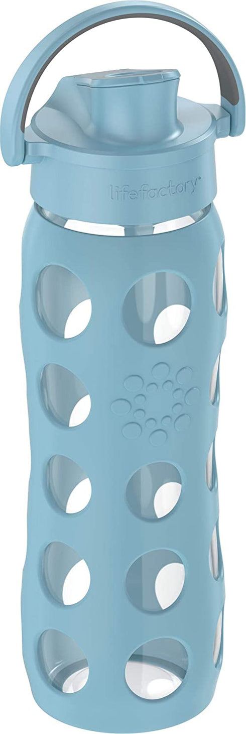 Lifefactory 22-Ounce Glass Water Bottle with Active Flip Cap and Protective Silicone Sleeve, Denim
