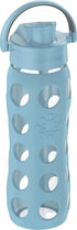 Lifefactory 22-Ounce Glass Water Bottle with Active Flip Cap and Protective Silicone Sleeve, Denim