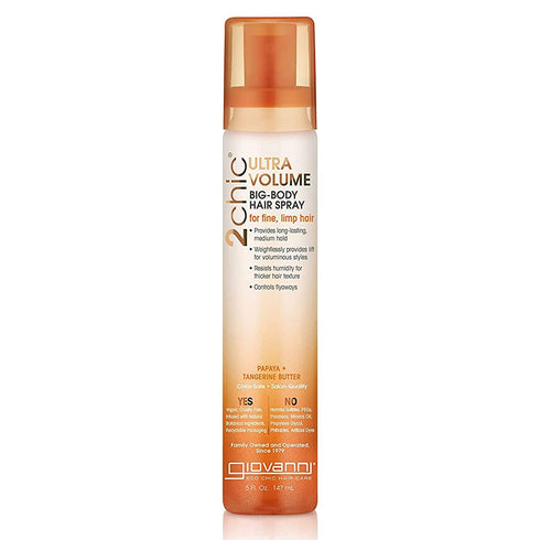 GIOVANNI 2chic Ultra-Volume Big Body Hair Spray, 5 oz. - Daily Volumizing Formula with Papaya & Tangerine Butter, Promotes Weightless Control for Fine Limp Thin Hair, No Parabens, Color Safe