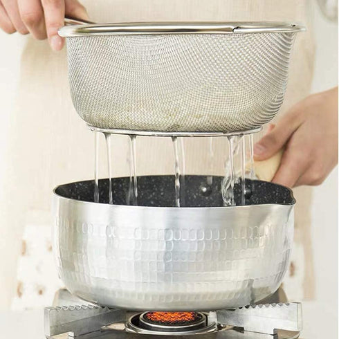 Set of 2 304 Stainless Steel Kitchen Fine Mesh Food Strainer with Handle + Steel Pot