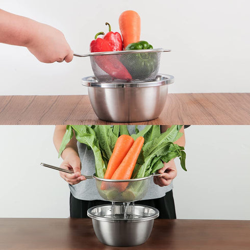 Set of 2 304 Stainless Steel Kitchen Fine Mesh Food Strainer with Handle + Steel Pot