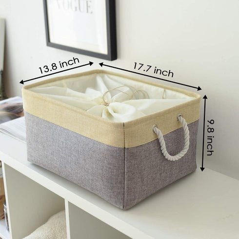 TheWarmHome Large Baskets for Storage Rectangular Basket Decorative Basket Fabric Storage Bin Brown Storage Basket Shoes Basket Towel Basket Cloth Baskets Blanket Storage(Gold&Grey,Large-1 Pack 17.7×13.7×9.8inch)