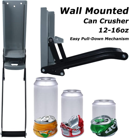 DIKOO Wall-Mounted Can Crusher for Recycling - Can Smasher with Plastic Bag for Aluminum Cans, Soda, Beer Can Crusher for Recycling Can. Suitable for 12 Oz. and 16 Oz. Cans (16OZ, Silver)