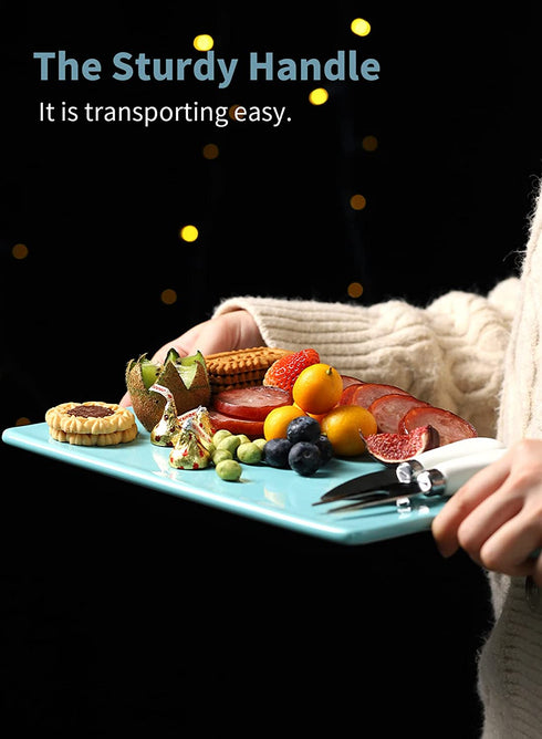 Sweese 818.102 Cheese Board Charcuterie Board Set with Knife, Cheese Serving Platter with Handle for Display, Entertaining and Serving, Fancy House Warming Gift, Turquoise