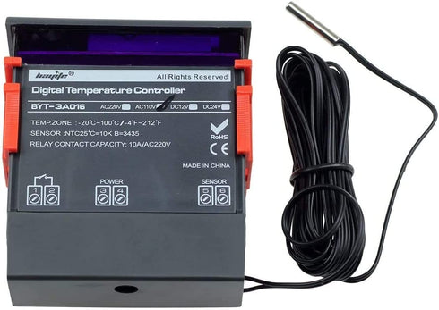 bayite AC 110V Fahrenheit Digital Temperature Controller 10A 1 Relay with Sensor