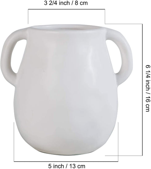 Kimdio Ceramic Flower Vase, Vases for Decor, Decorative Table Floral Vase for Living Room, Indoor Plant, Shelf, Mantle, Table, Office, Wedding Centerpieces/Arrangements,Bottom Waterproof (White)