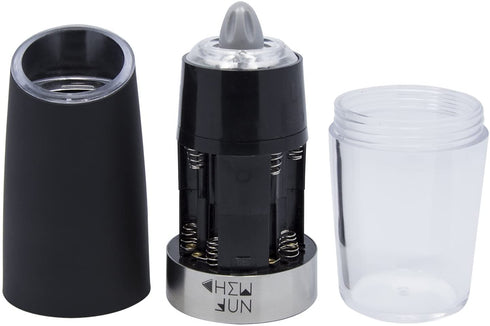 Electric Gravity Pepper Grinder or Salt Mill with Adjustable Coarseness Automatic Pepper Mill Grinder Battery Powered with Blue LED Light,One Hand Opetated Brushed Stainless Steel by CHEW FUN