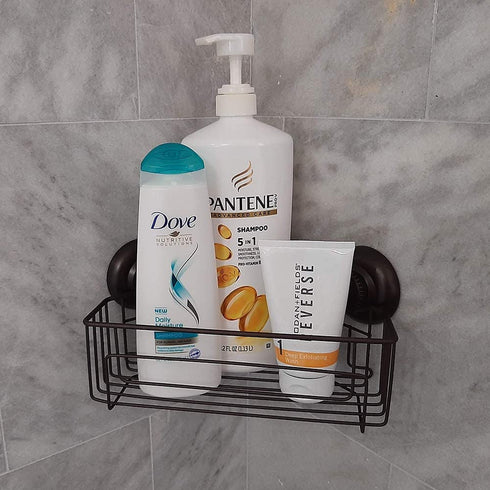 Gecko-Loc ?? Super Suction Cup Shower Caddy Bath Wall Shelf, Large Deep Bathroom Shampoo, Conditioner and Bath Gel Caddy Organizer - Kitchen Storage Basket - Rustproof Stainless Steel Black Finish