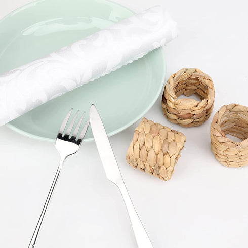 12pcs Round Woven Napkin Ring, Rustic Napkin Ring Holders Handmade by Natural Water Hyacinth, Farmhouse Napkin Rings, Set of 12 Napkin Rings
