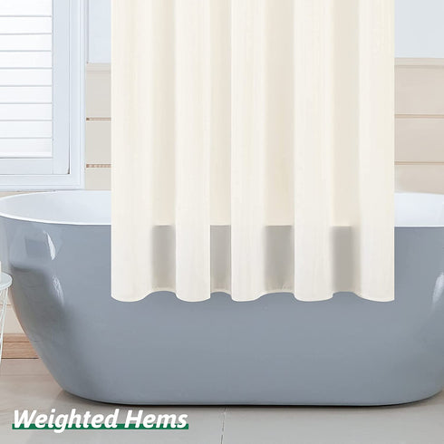 Furlinic Fabric Shower Curtain Liner Extra Width 108 Inch Ringless Waterproof Curtains for Bathroom Stall RV Hotel with Plastic Grommet Hooks and Weighted Hem,Beige,108x72 Inch
