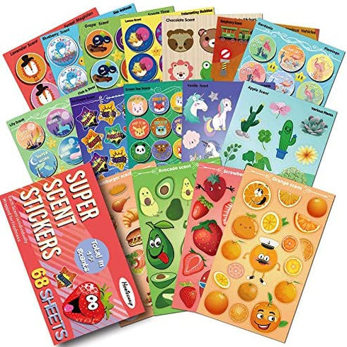 HORIECHALY Scratch and Sniff Stickers, 68 Sheets Scented Stickers,17 Different Scents Smelly Stickers, Best Choice for Kids & Teachers & Parents as Reward Stickers, Christmas Gift, Party Favor, Goodie. Awesome Smelly Stickers.