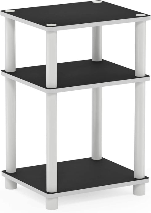 Furinno Just 3-Tier Turn-N-Tube End Table / Side Table / Night Stand / Bedside Table with Plastic Poles, 1-Pack, White/White