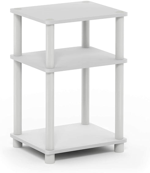 Furinno Just 3-Tier Turn-N-Tube End Table / Side Table / Night Stand / Bedside Table with Plastic Poles, 1-Pack, White/White