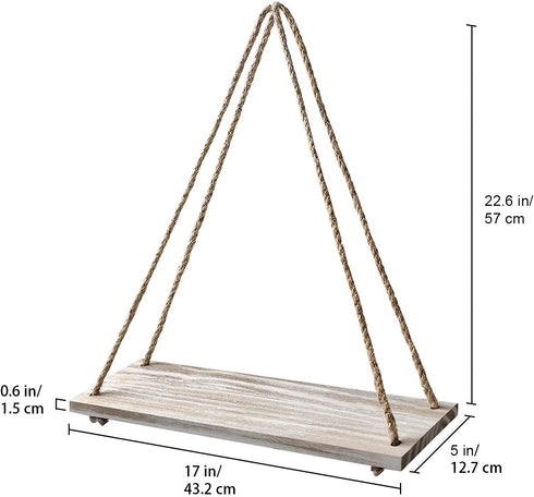 EMAISON Hanging Distressed Wood Floating Shelves with Swing Rope, Farmhouse Organizer Rustic Home Décor, Set of 2 (Set of 2, White Wash)